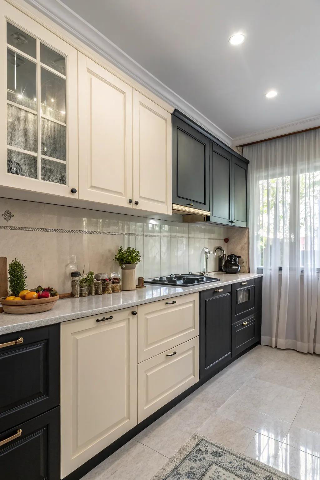 Two-tone cabinets adding depth and style to the kitchen.