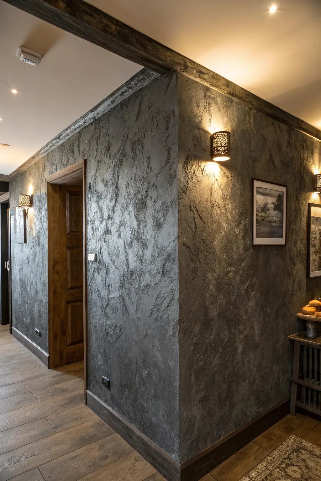 An area showing limewash walls, adding texture and a rustic charm.