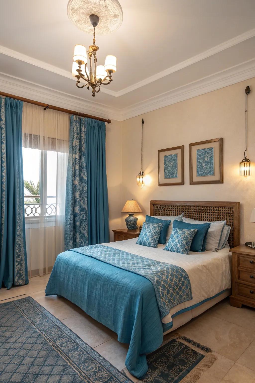 Blue as an accent hue introduces a burst of color to the room.
