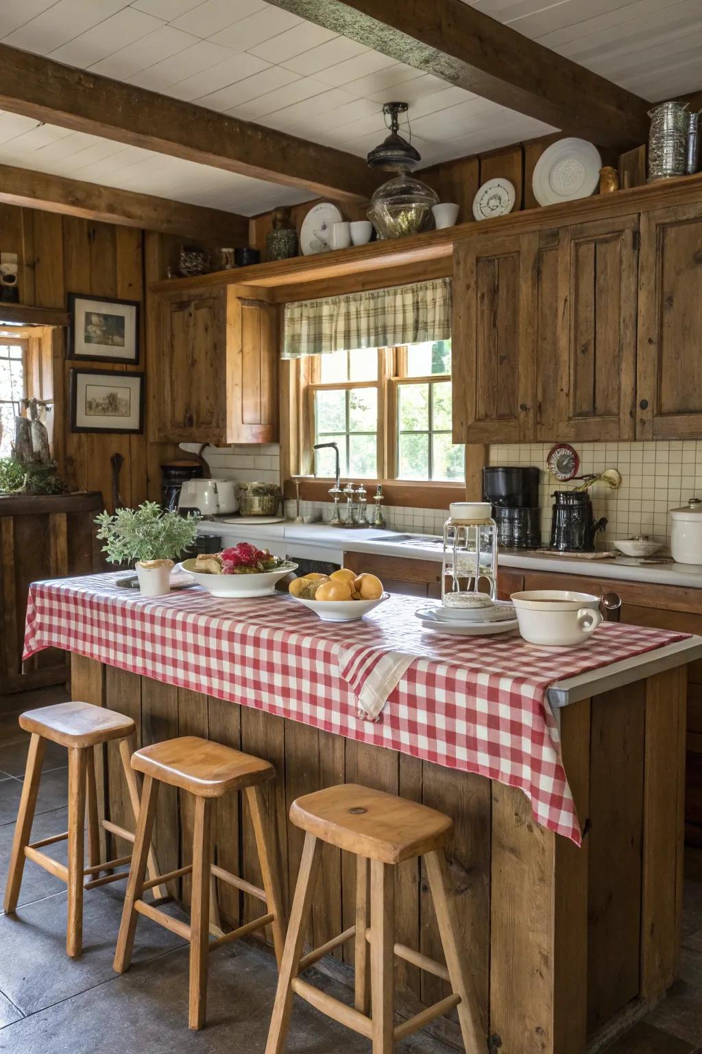 A rustic farmhouse breakfast bar exuding warmth and charm.