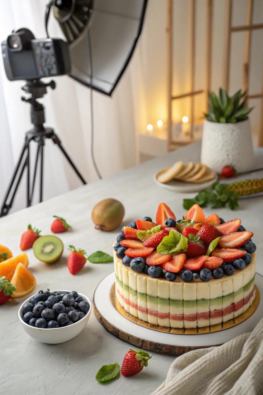 A fruit artwork cake is as beautiful as it is delicious.
