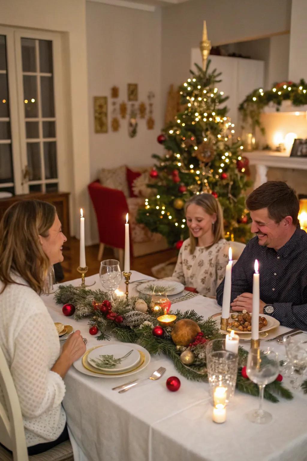 An elegantly set spread makes for a sophisticated family photo.
