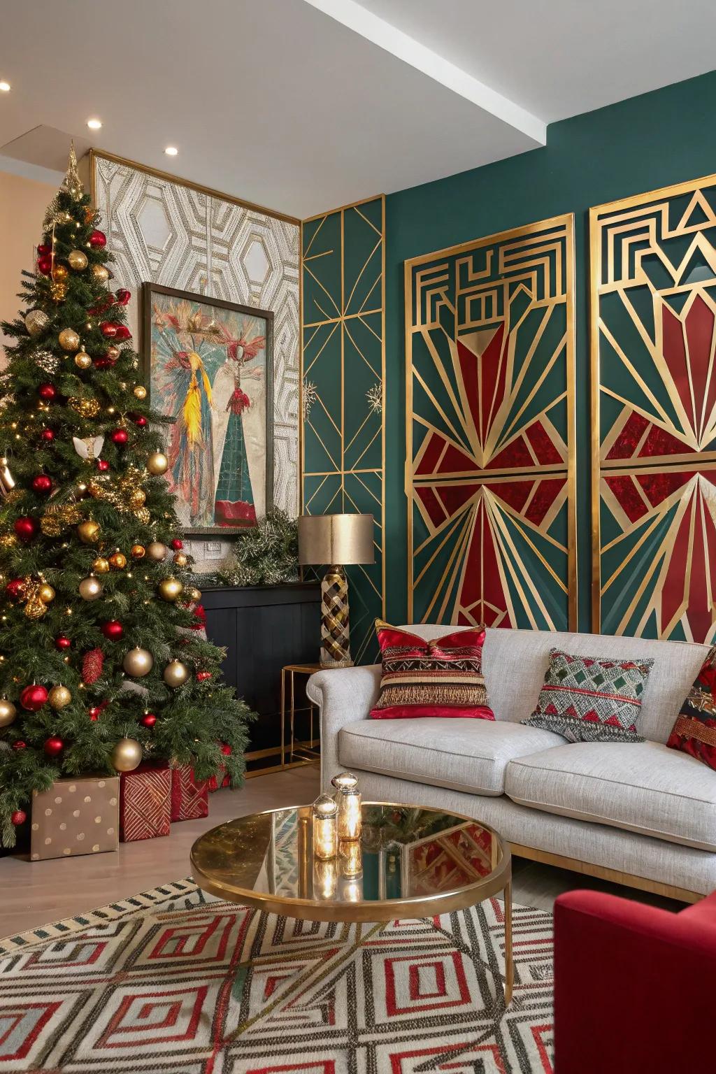 Art deco delight with glamorous holiday decor.