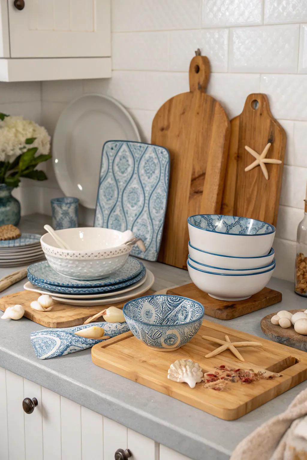 A coastal cooking space carries seaside charm to daily life.