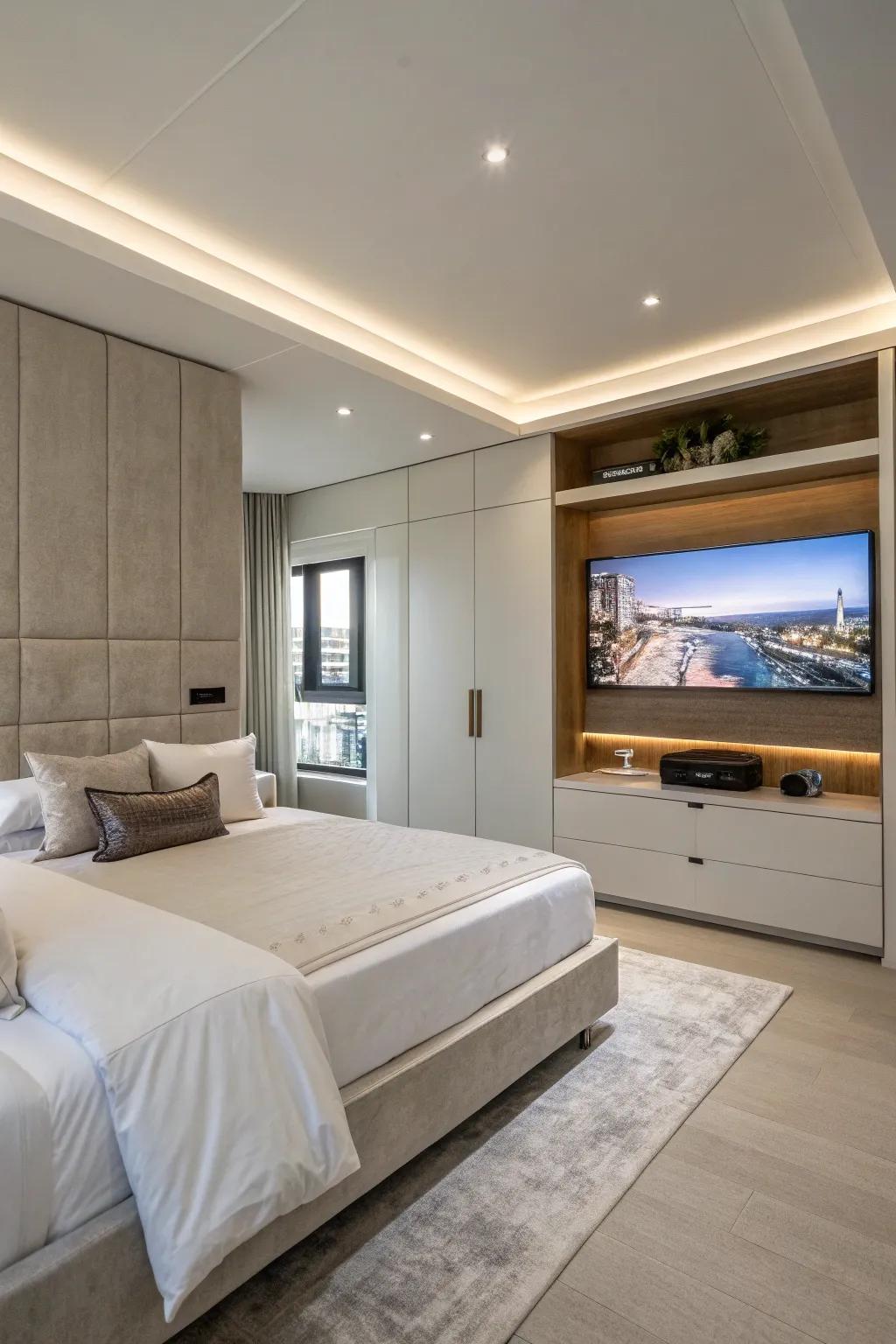 Hidden technology ensures your bedroom remains a sleek sanctuary.