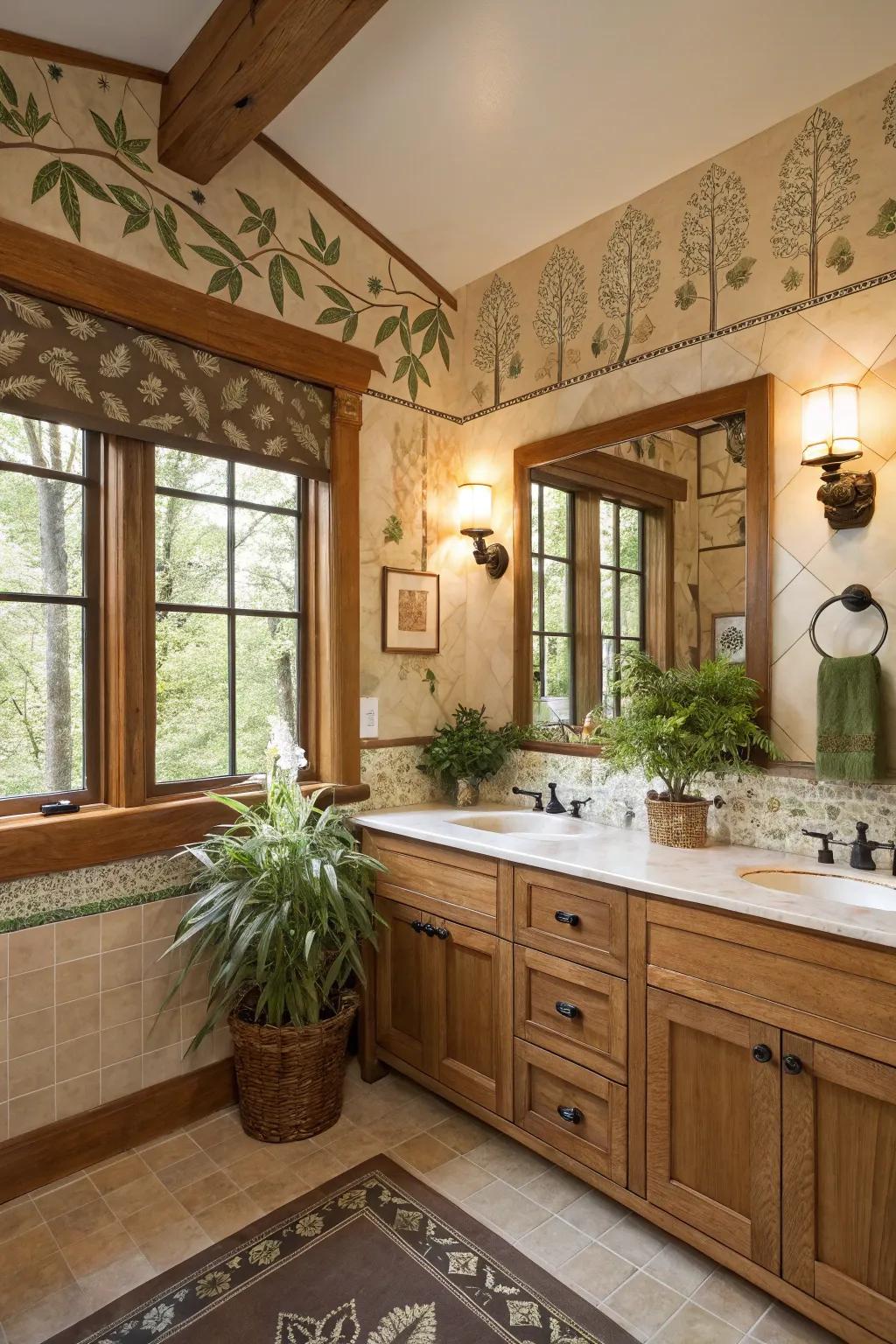 Nature-inspired decor enhancing the craftsman bathroom.