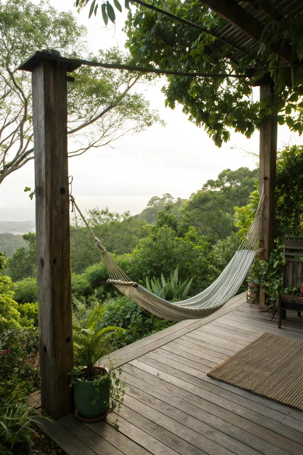 A hammock adds a unique and relaxing lounging option to your deck.