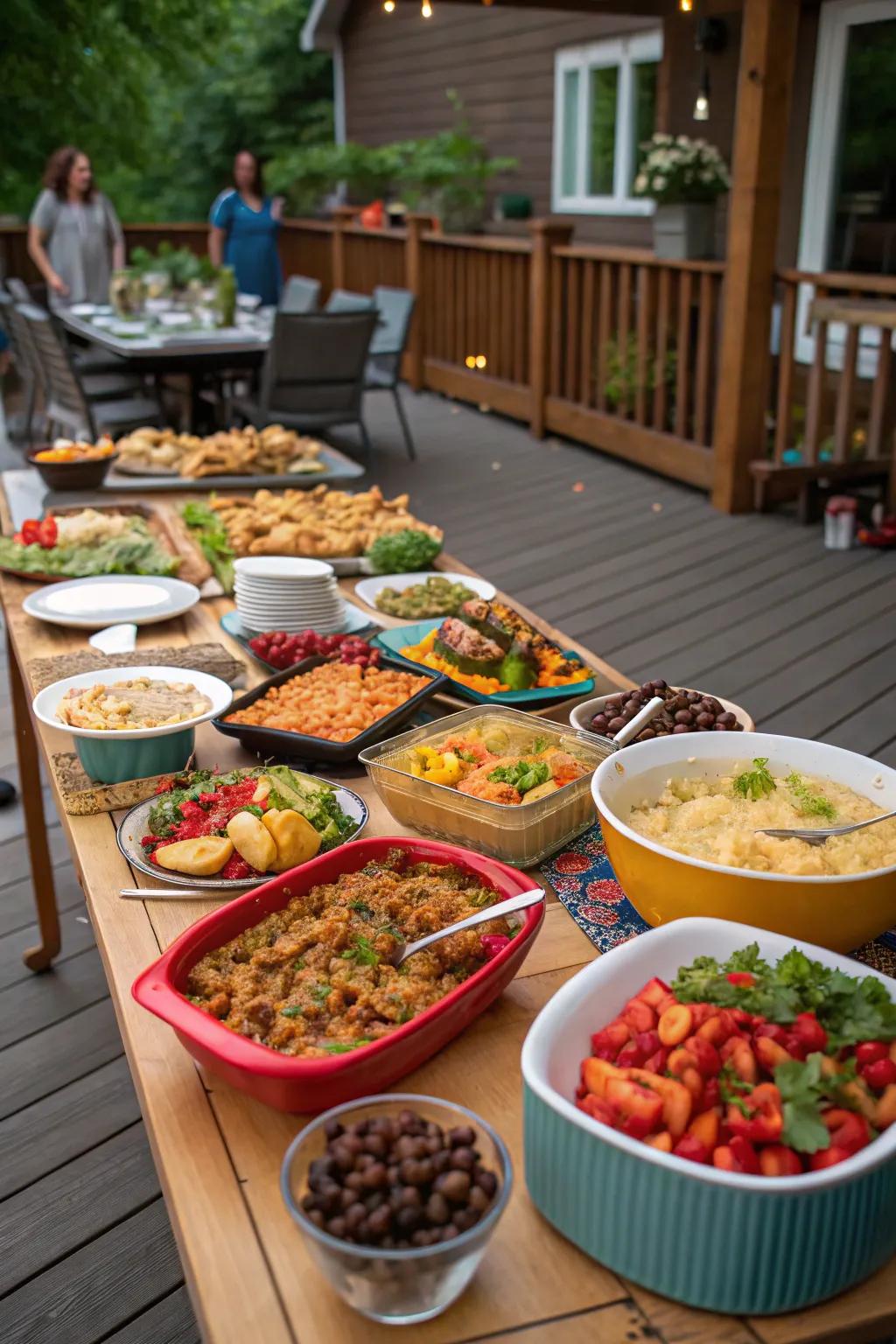 A potluck dinner brings diverse flavors and a sense of community.