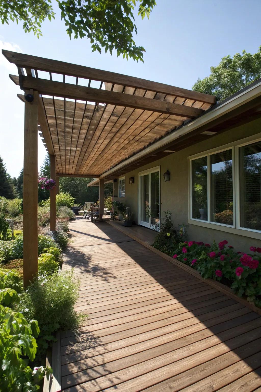 Constructed overhangs deliver durable and cohesive shading.