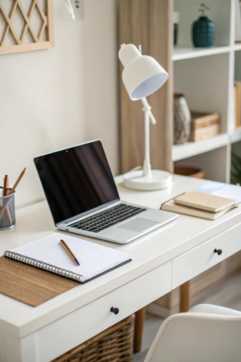 A minimalist desk setup that promotes focus and simplicity.