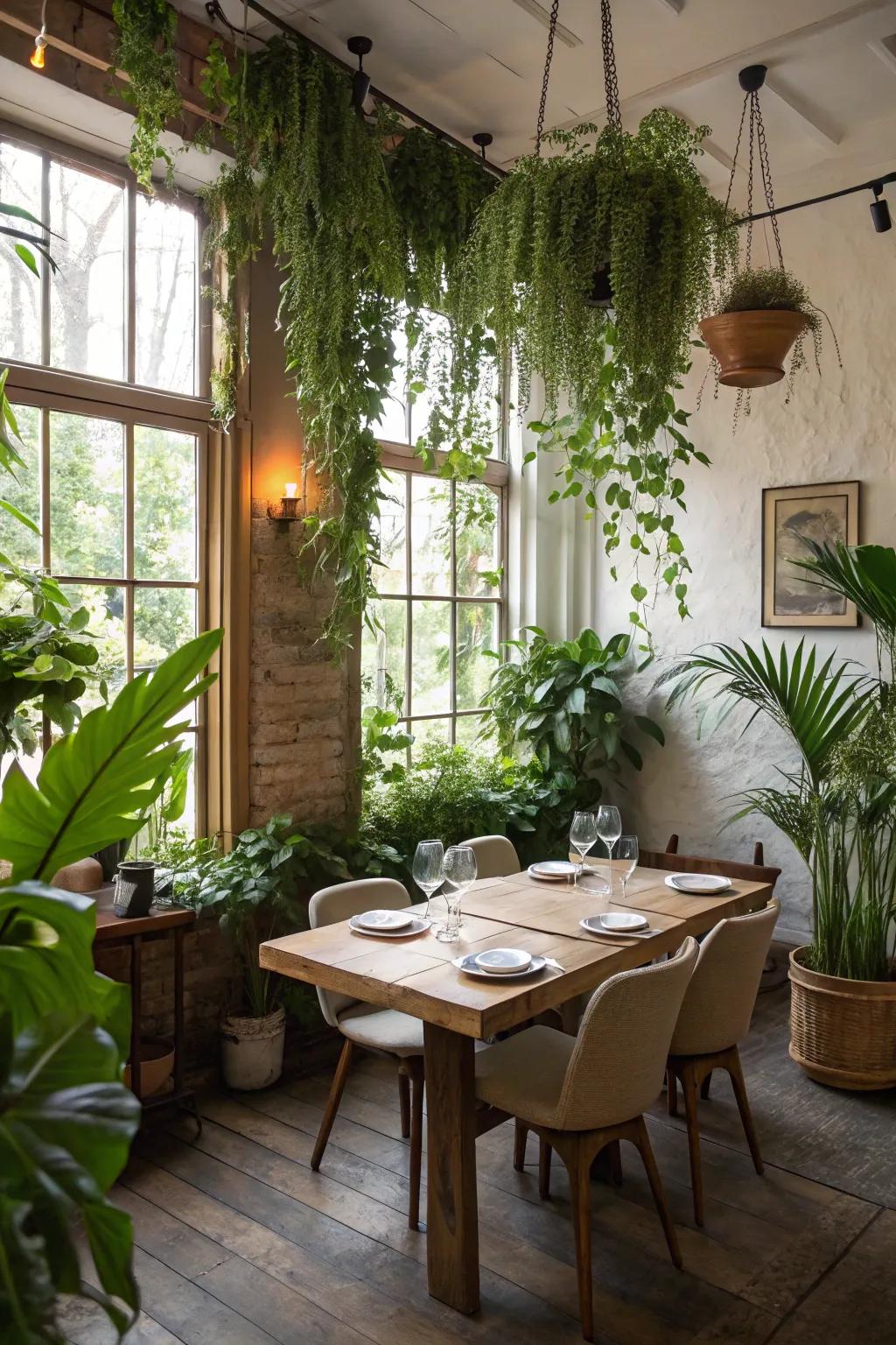 Verdure that enlivens the dining area with a natural touch.