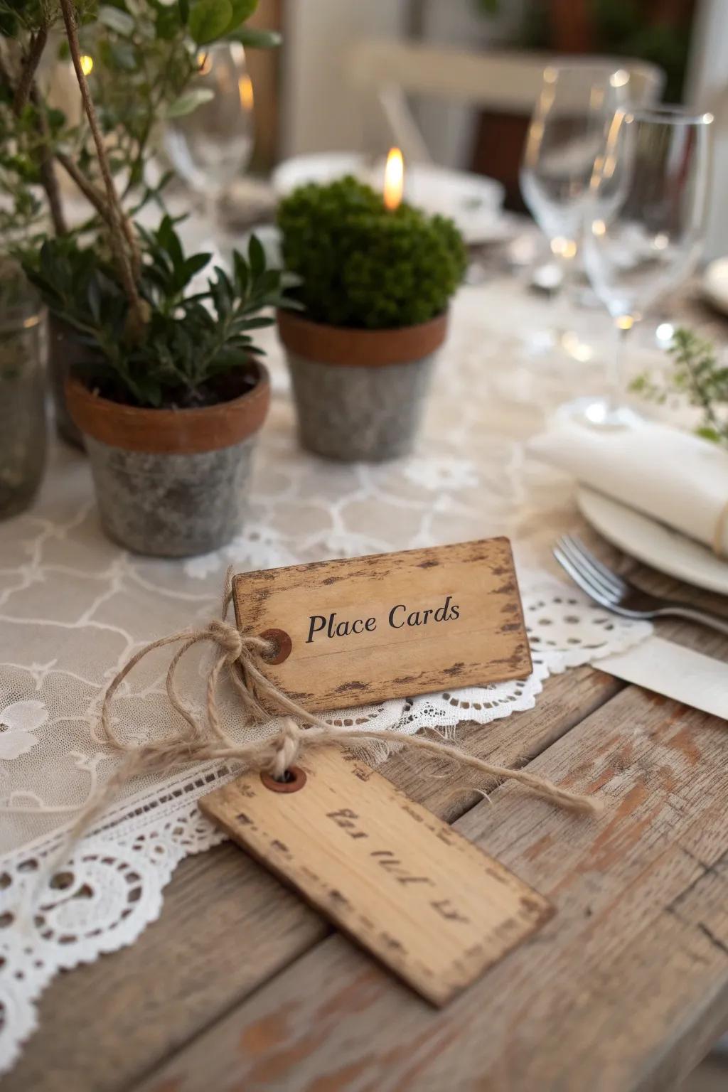 Vintage tags bring a nostalgic charm to your table.