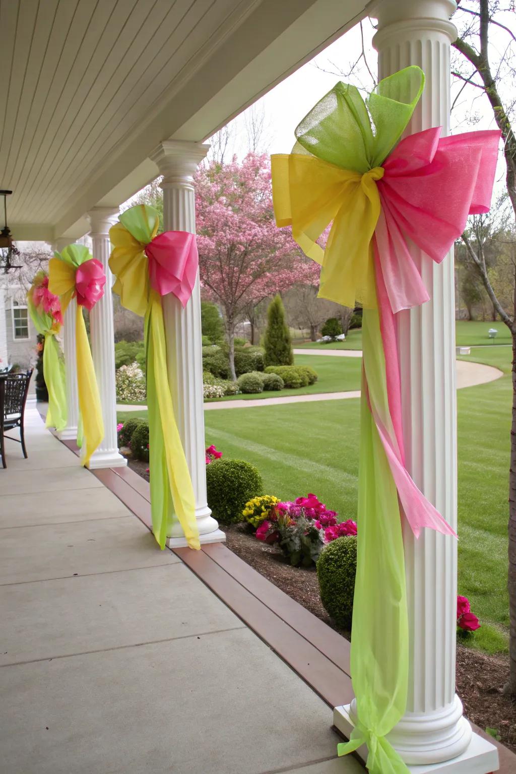 Fabric bows provide a cheerful Easter accent.