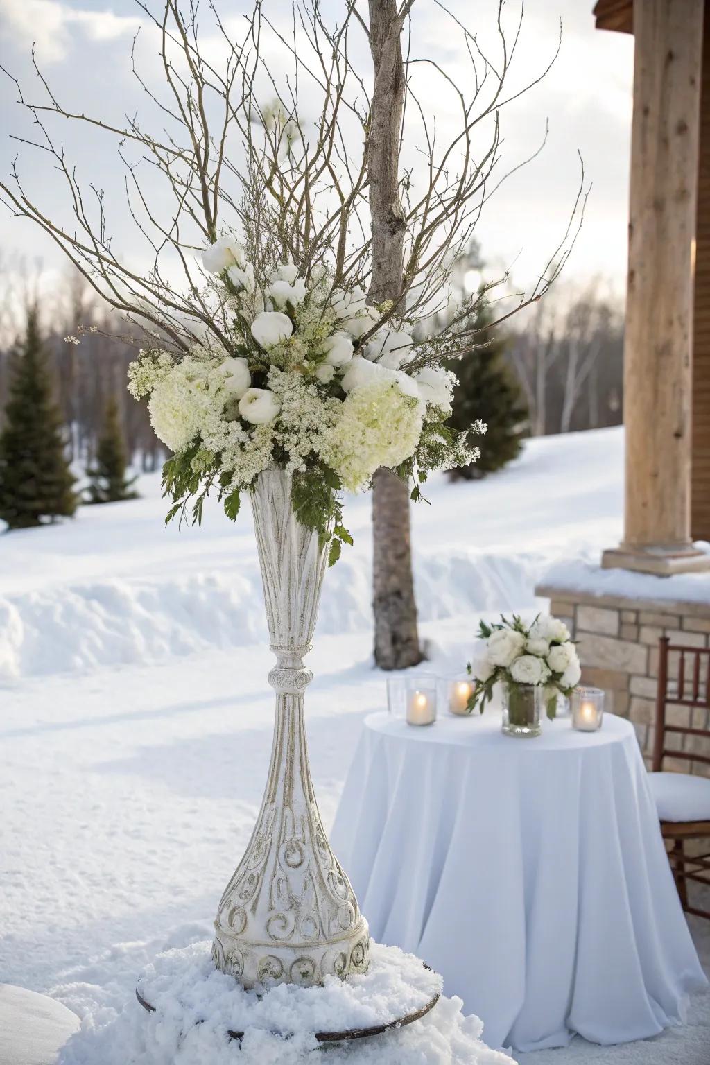 Winter-themed centerpieces create a snowy dreamland