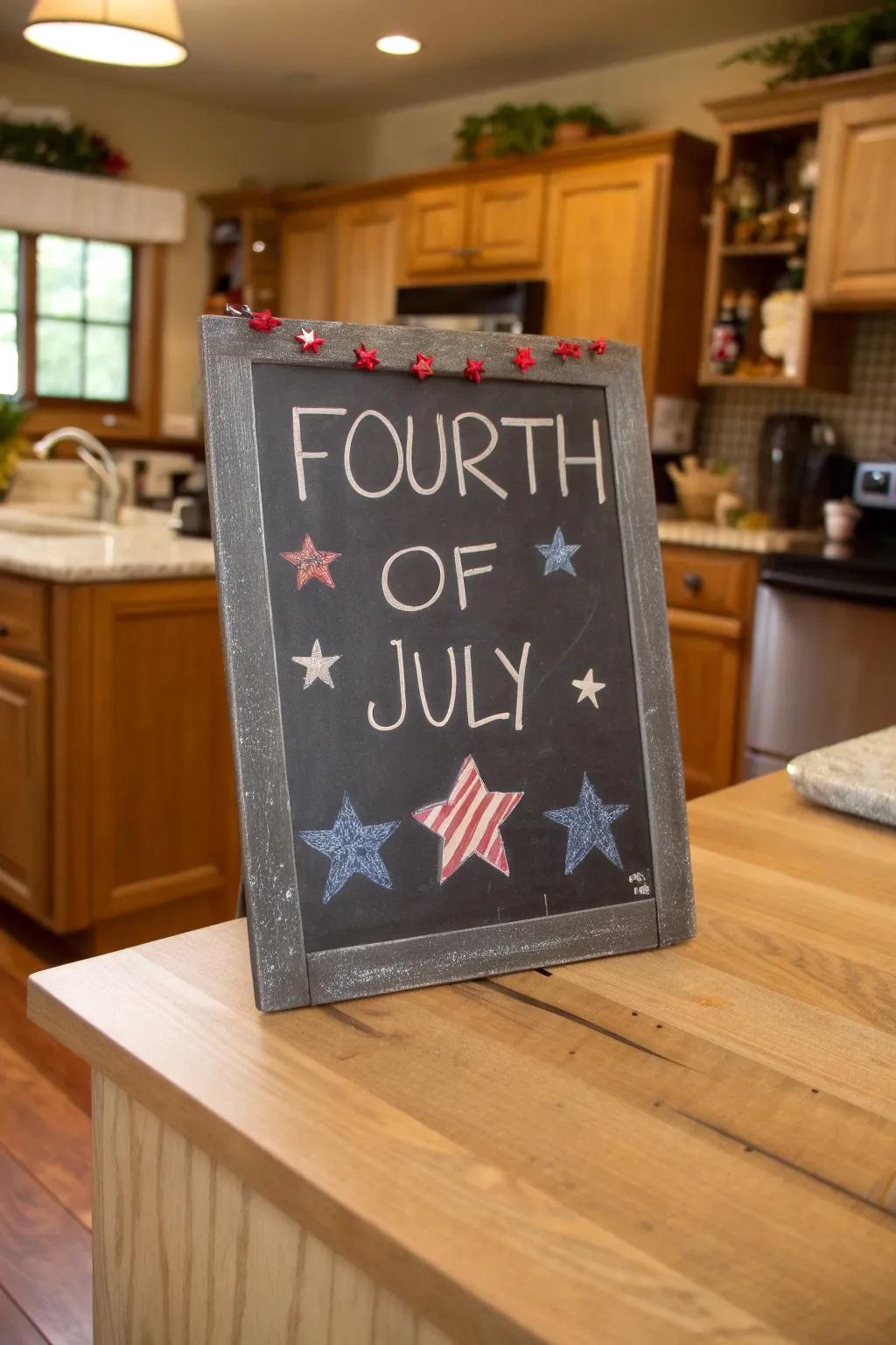 A fun countdown to the Fourth of July on a chalkboard.