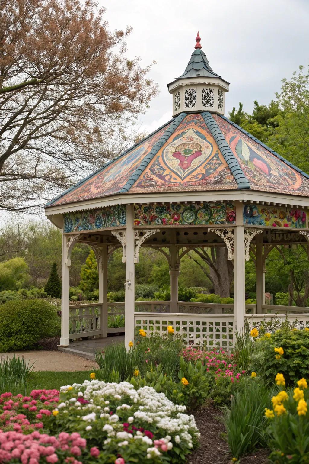 A gazebo with a bespoke-printed canopy, spotlighting personality and flair.