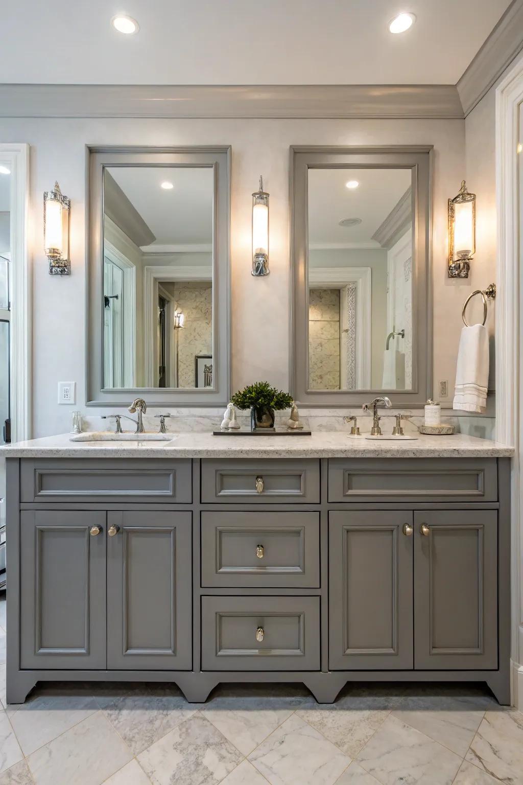 Symmetrical twin vanities provide balance and style in shared spaces.