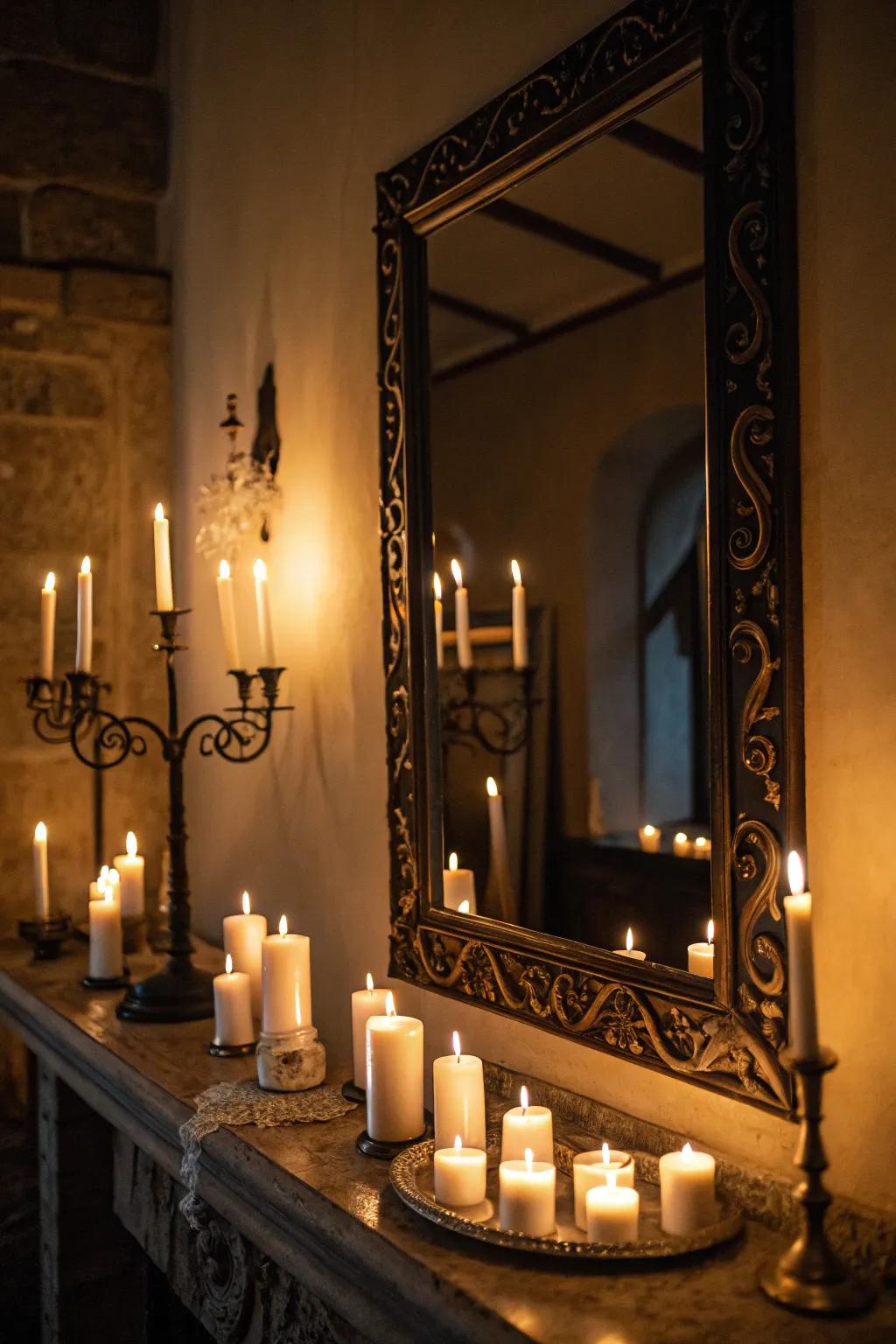Incorporate enigma and intrigue through a taper-lit mirror.