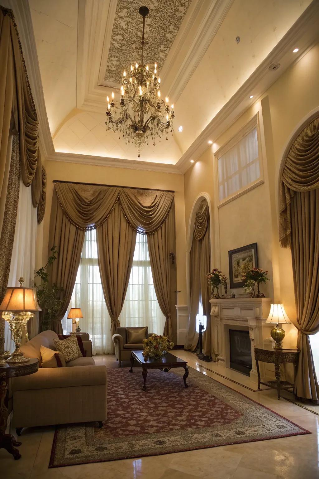 Drapery can enhance the architectural splendor of your lounge.