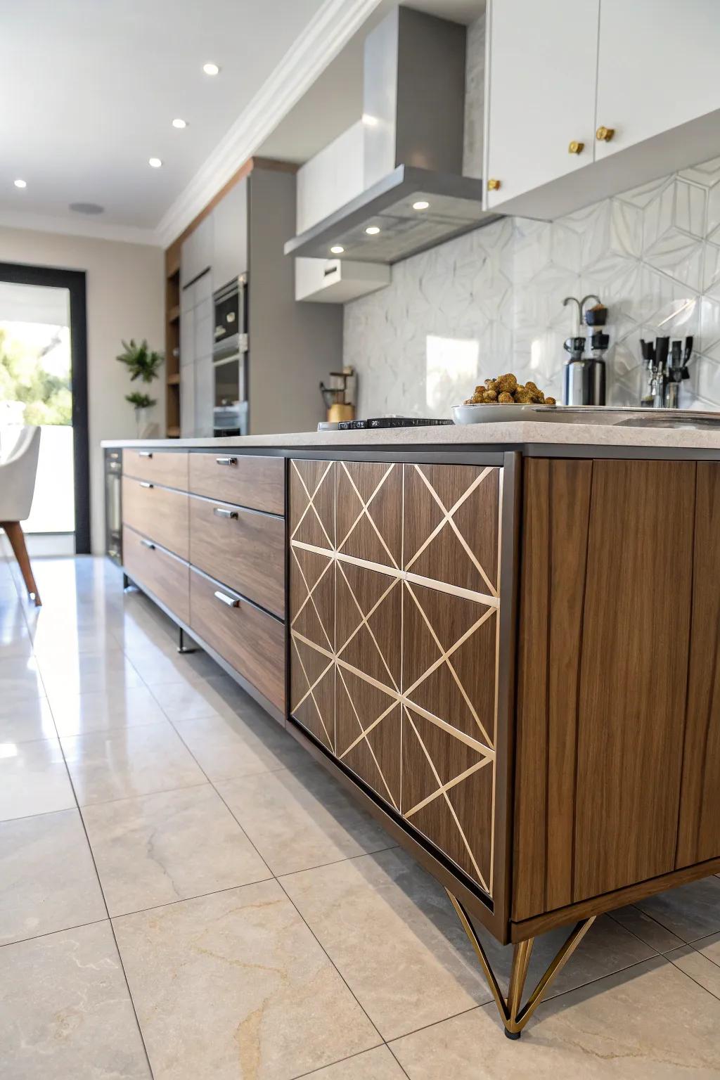 Geometric supports infuse artistic panache into kitchen design.