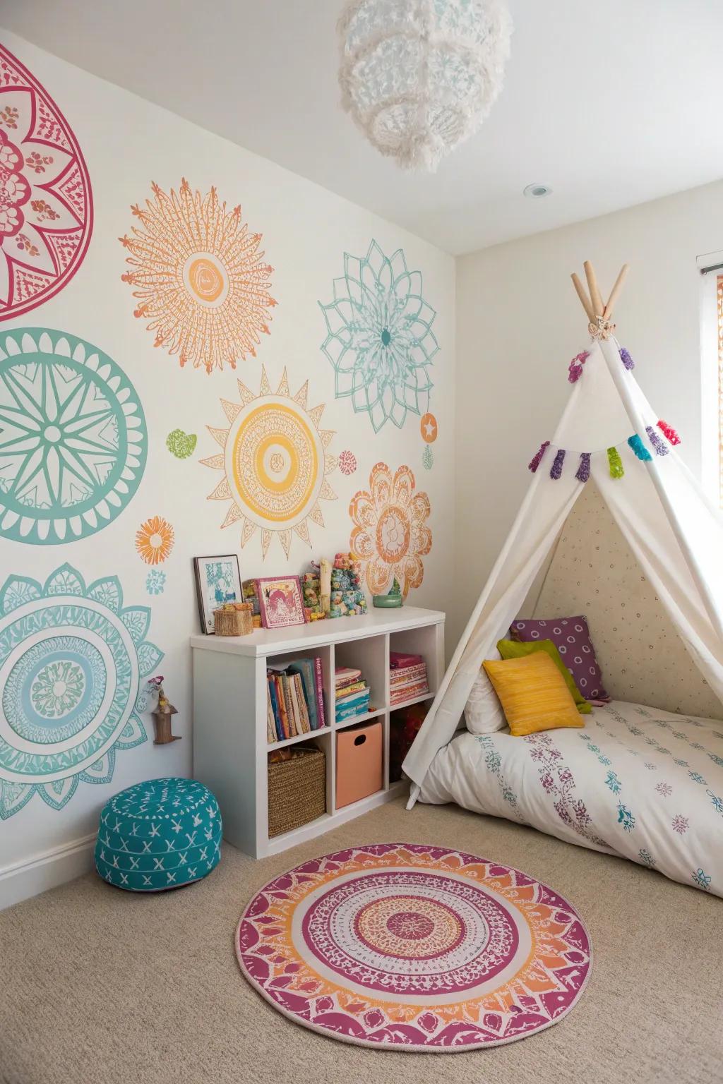 Removable pattern stickers adding playfulness to a kids' room.