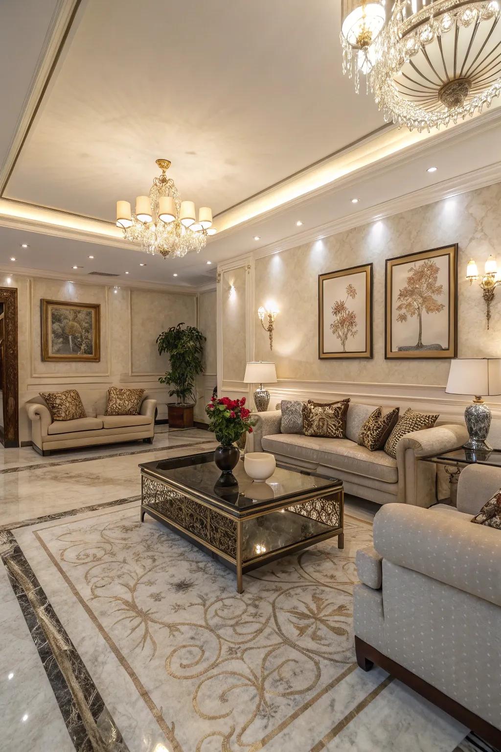 Textured marble imparts dimension and luxury.