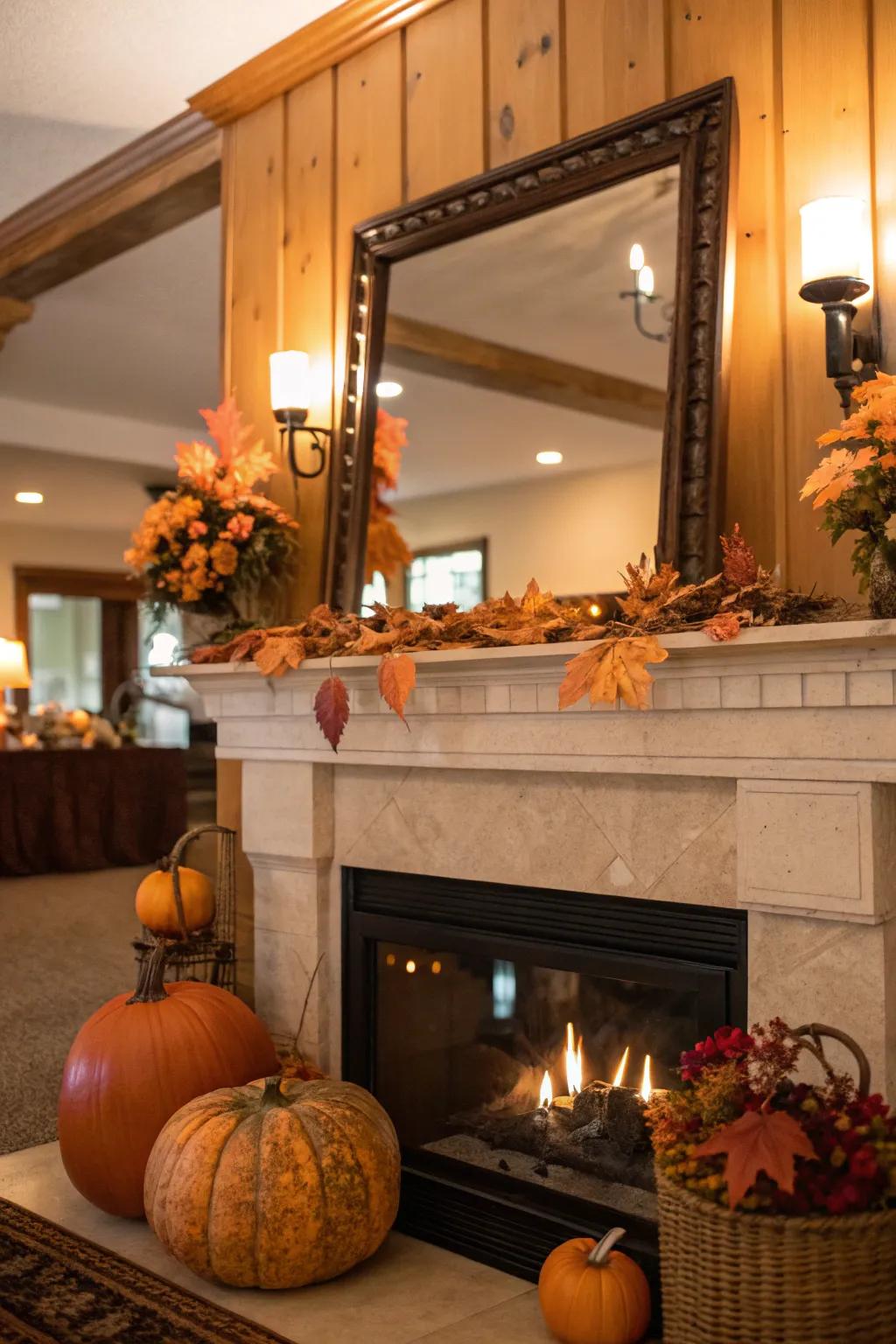 Seasonal decor keeps your fireplace setting fresh and inviting.