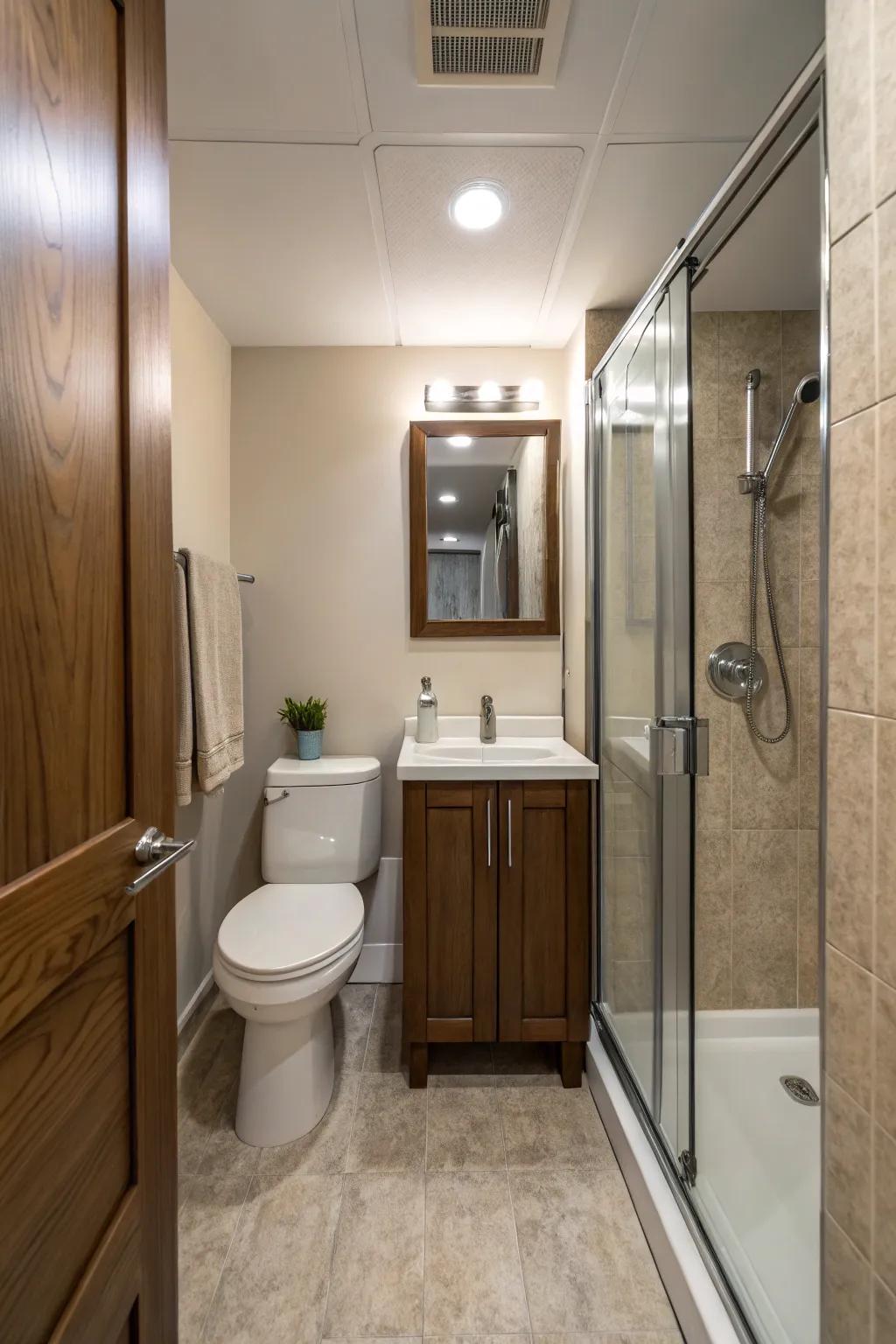 Functional floor plans optimize the use of space in compact bathrooms.