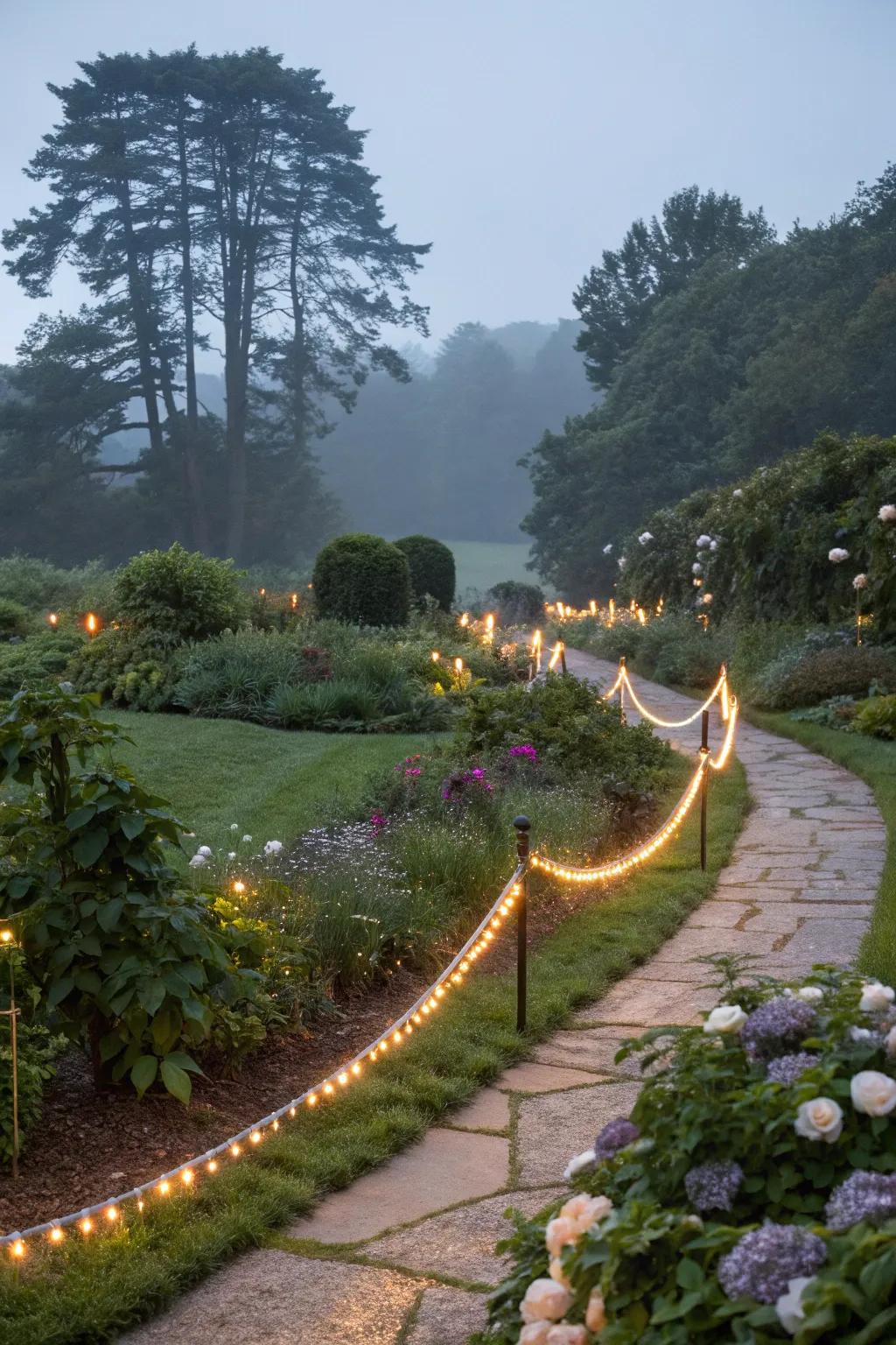 Define your garden spaces using versatile rope lights.