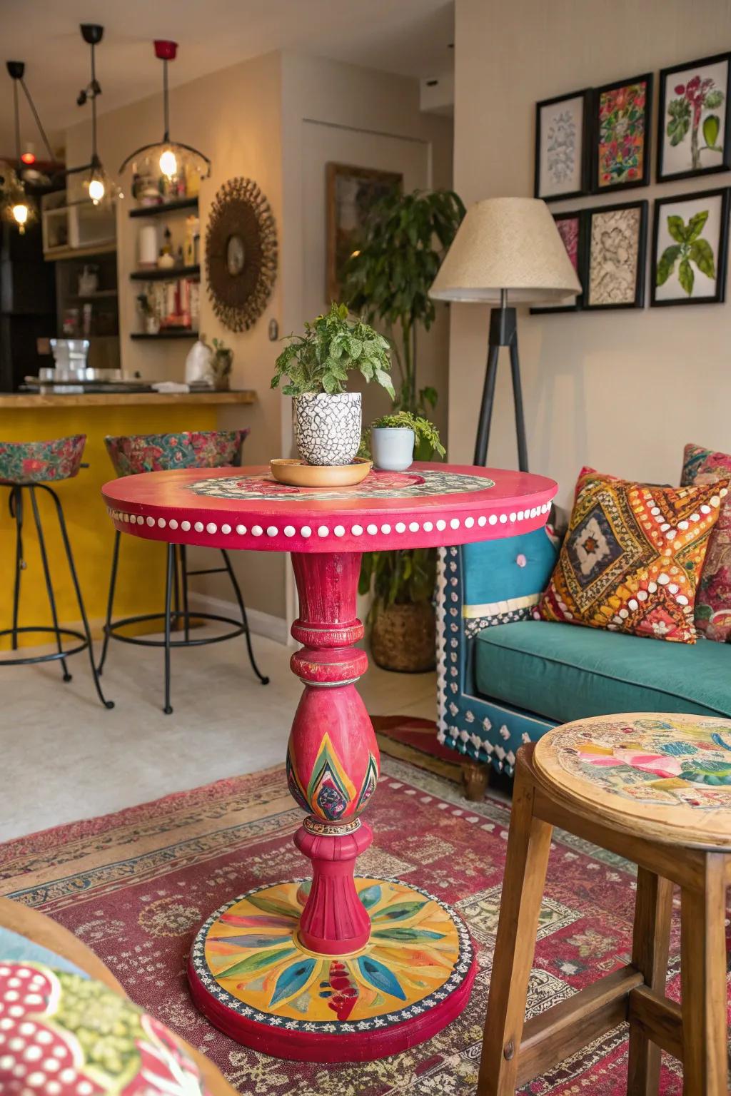 Bold and colorful pub tables allow you to create a statement.