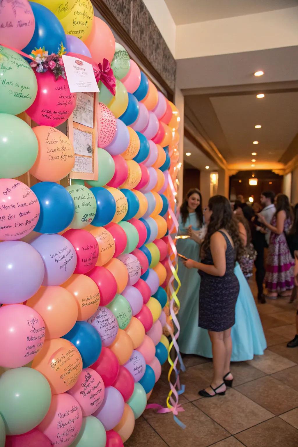 An interactive balloon wall engages visitors within the celebration.