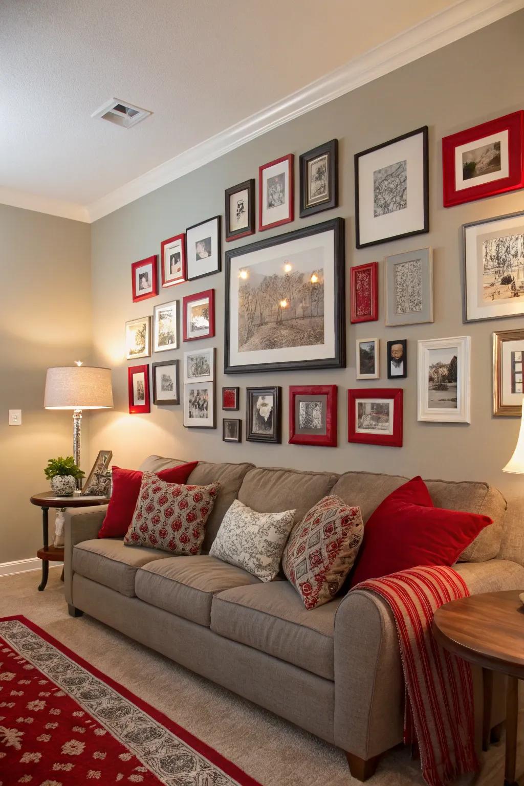 A showcase wall adds personality and liveliness to a living space.