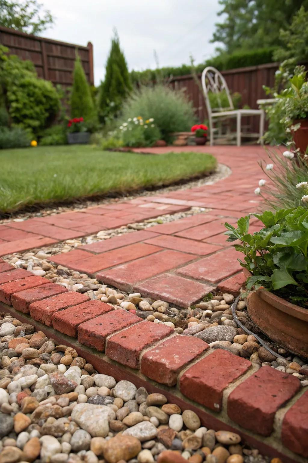 A red brick patio beautifully highlighted with granular ground covering