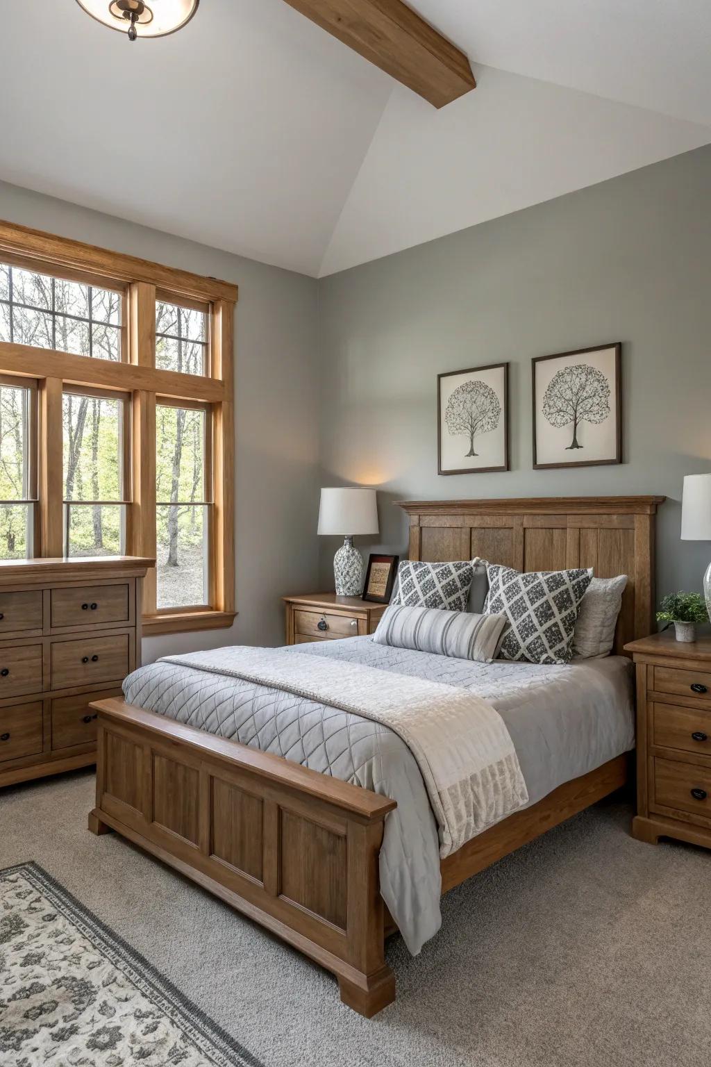 Wooden accents enhance the rustic charm of a Stone Echo bedroom.