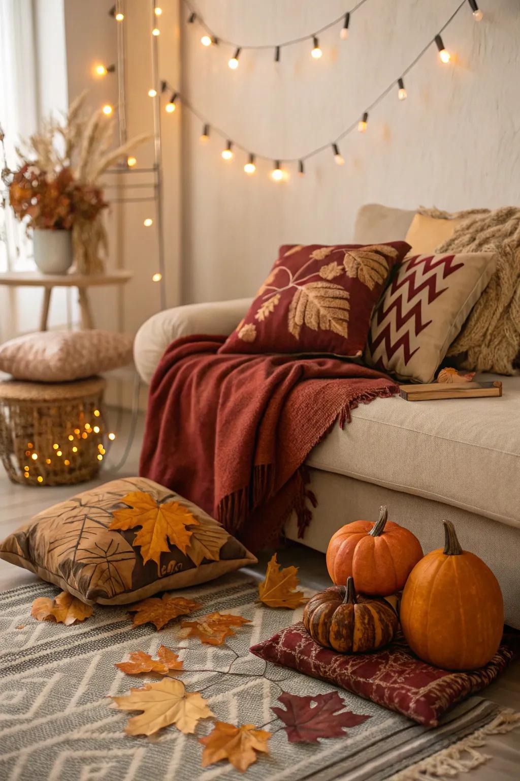 Seasonal accents add a fresh touch to this room's decor.