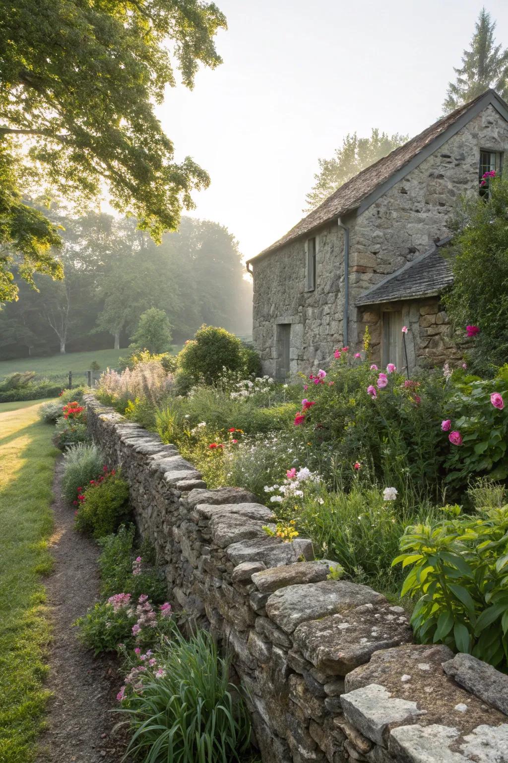 Countryside rock partitions adding structure and appeal.