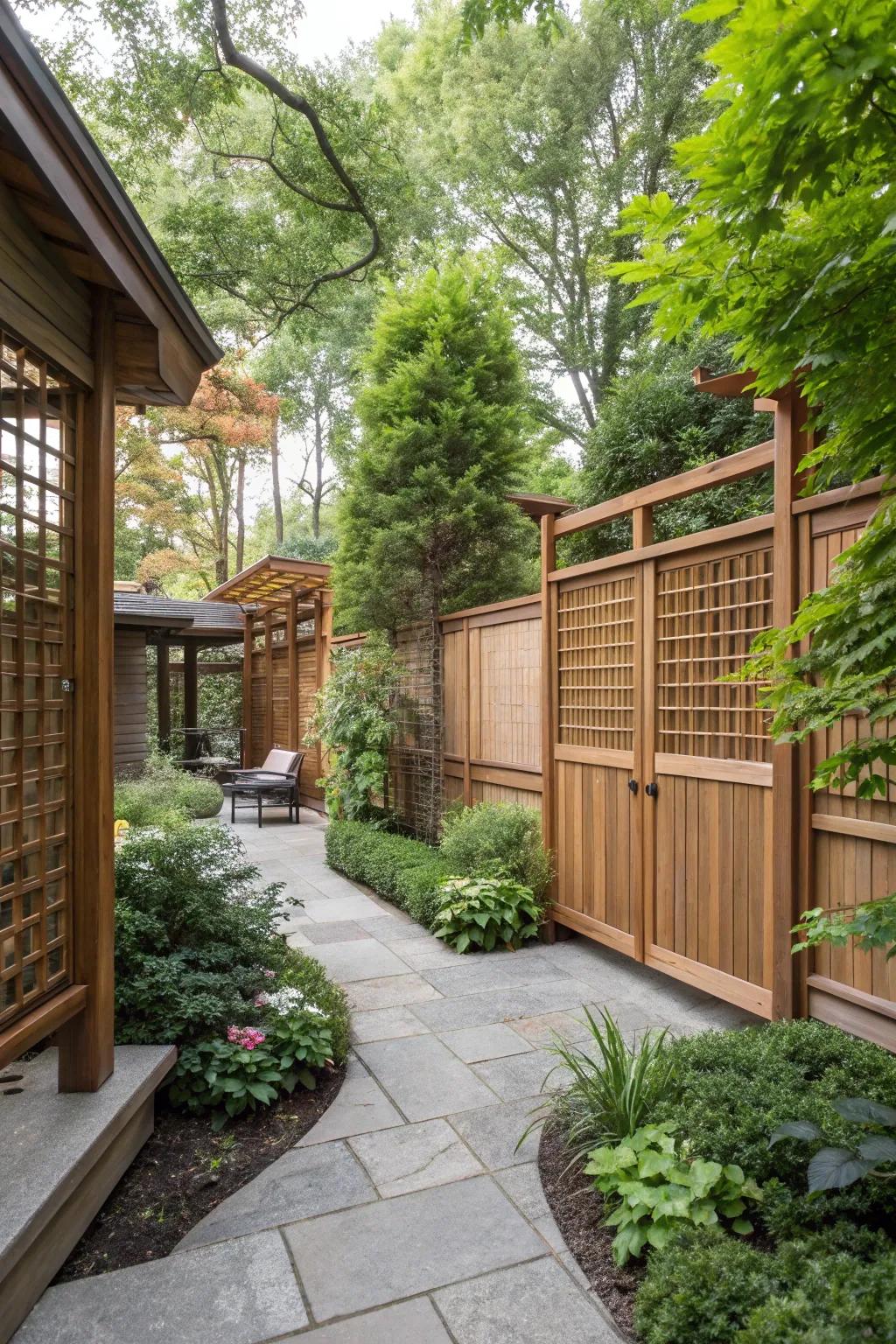 Privacy screens create a secluded sanctuary in your side yard.