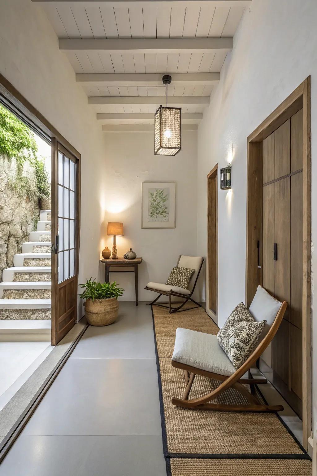 Minimalism creates a serene and uncluttered landing space.