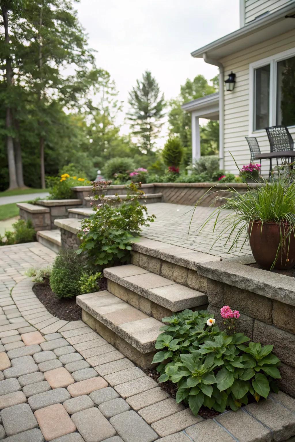 A dynamic patio showcasing multiple tiers and attributes.