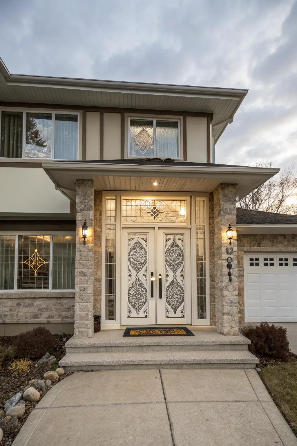 Geometric patterns incorporate a modern flair to your primary gateway.