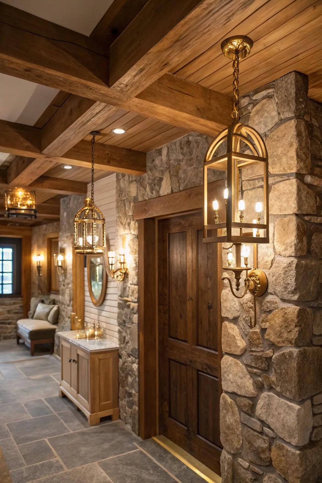 Brass and gold accents add a luxurious touch.