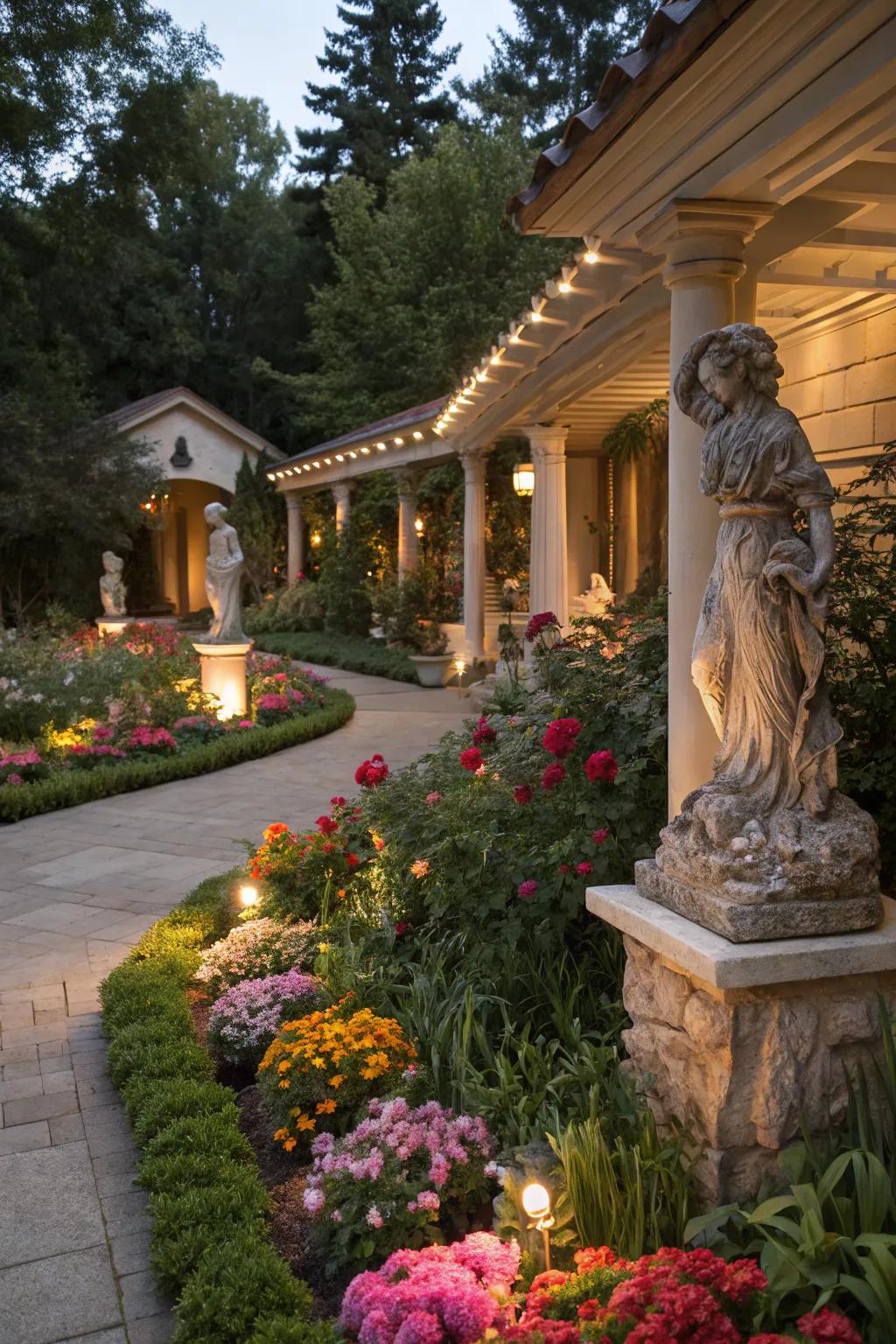 Distinct garden features stand out wonderfully with specific lighting.
