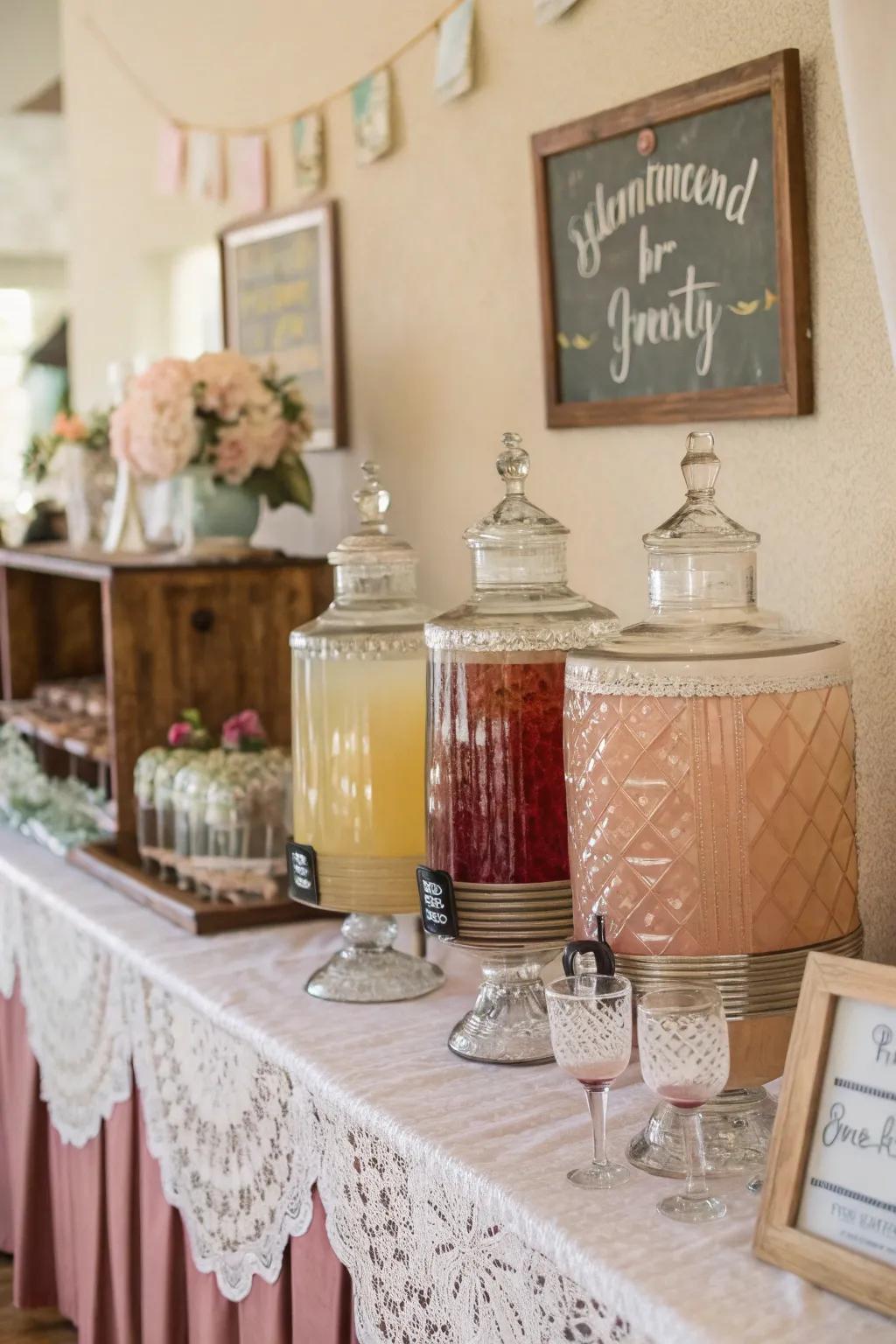 A vintage refreshment bar extends allure and refreshment.