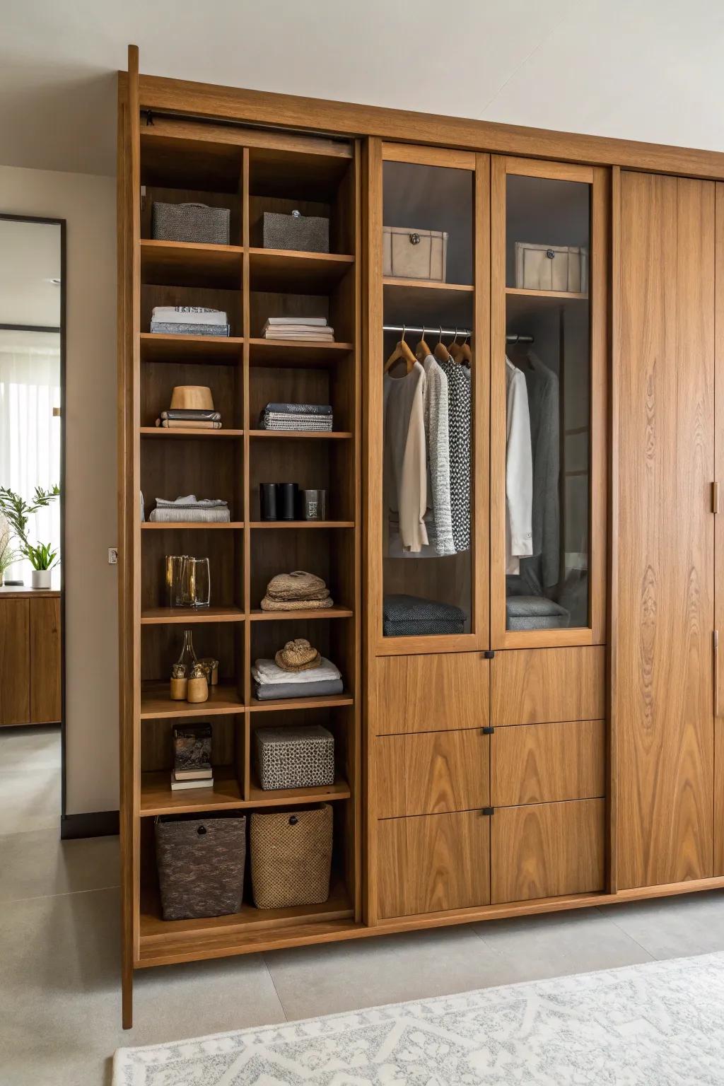 A mix of storage options for style and functionality.