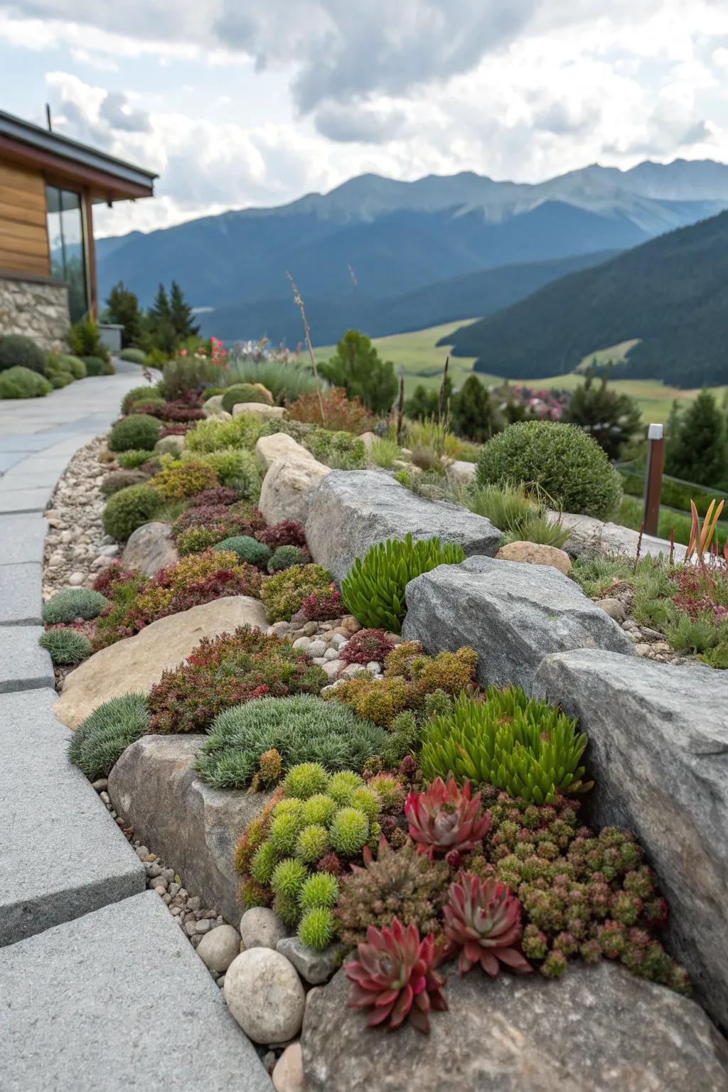 A modern alpine succulent garden exudes beauty.