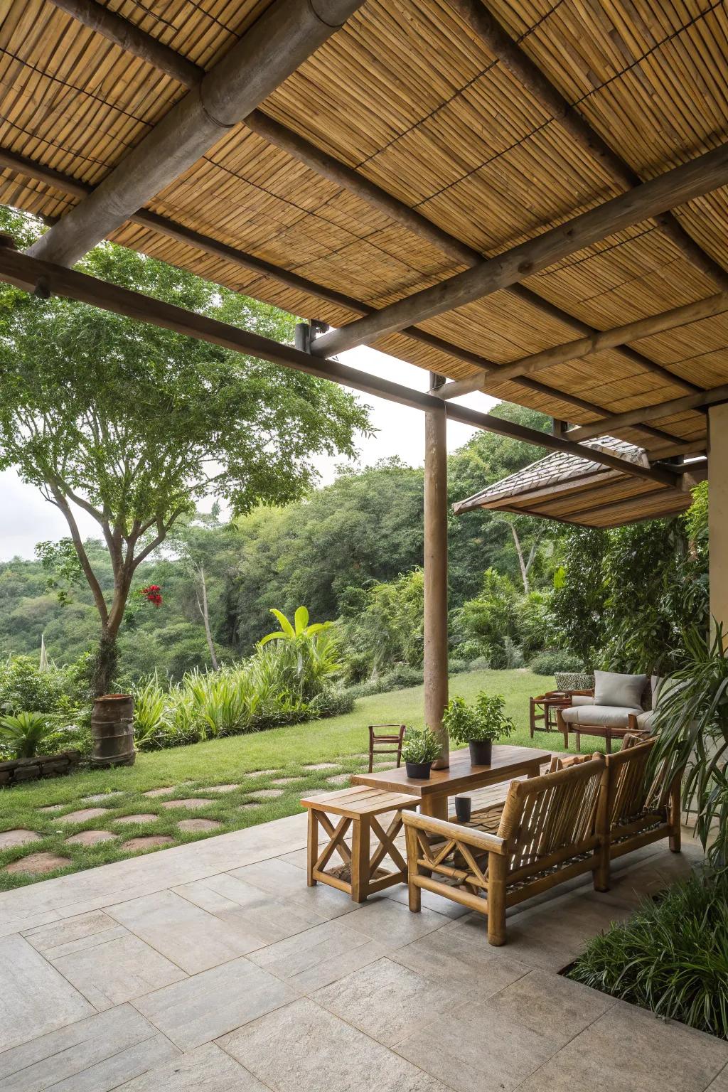 Earth-conscious resources establish a sustainable patio design.