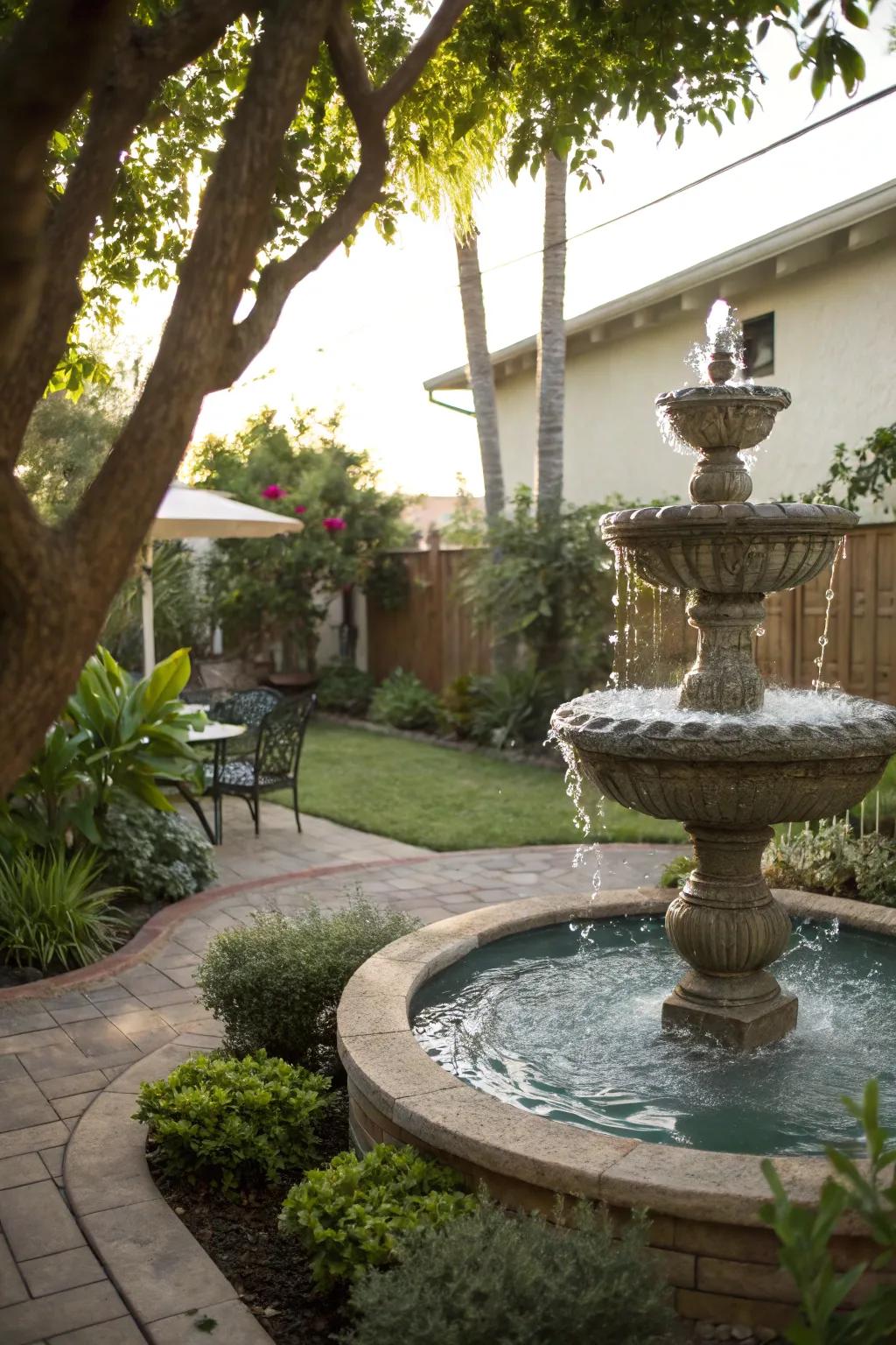 A calming hydro feature enhancing sound privacy.