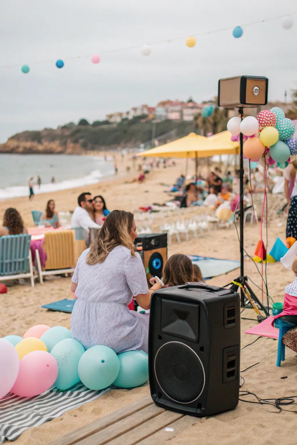 A beach playlist sets a fun and festive tone for the party.