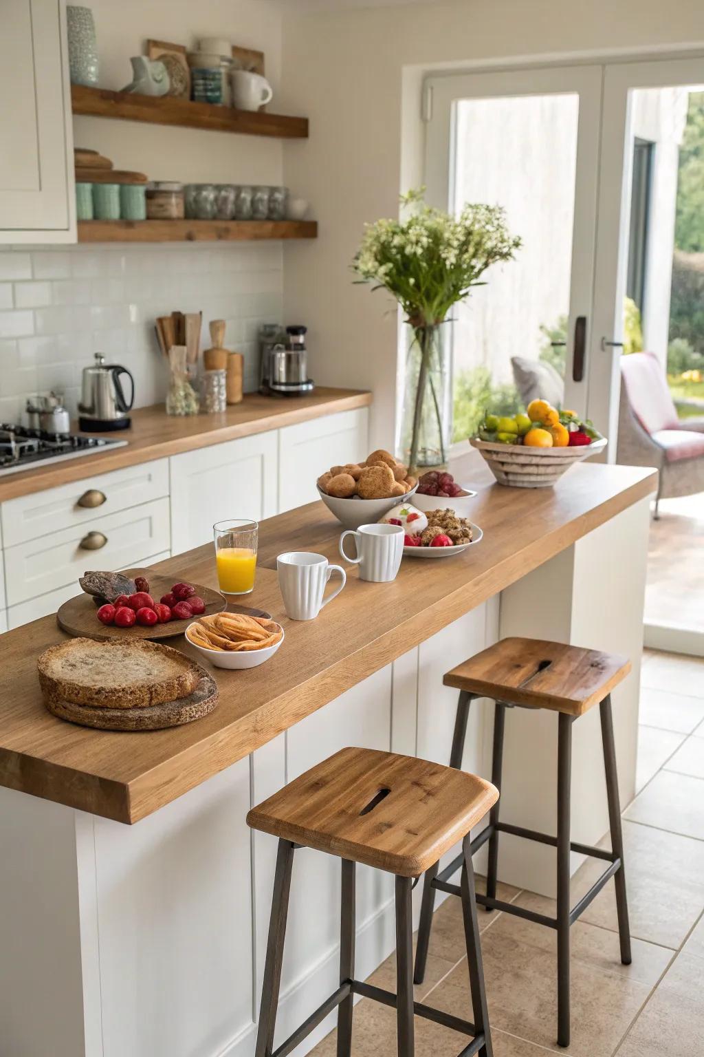 A breakfast bar perfectly integrated into the kitchen's design.