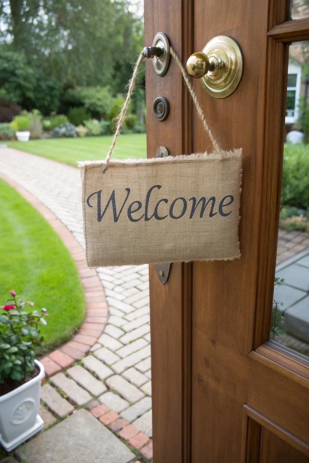 Burlap door hangers offer a personal touch.